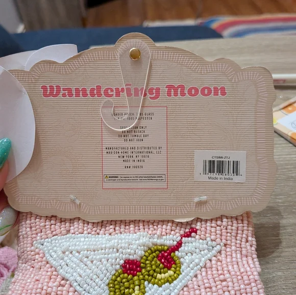 Olive Beaded Pouch With Martini Back - Picture 4 of 5